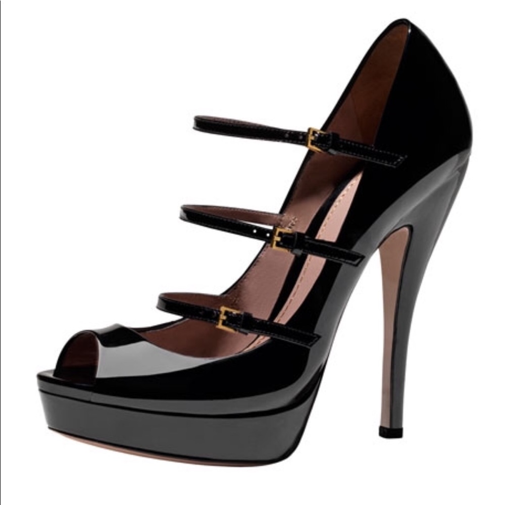 Gucci Triple-Strap Platform Mary Jane Pump Black